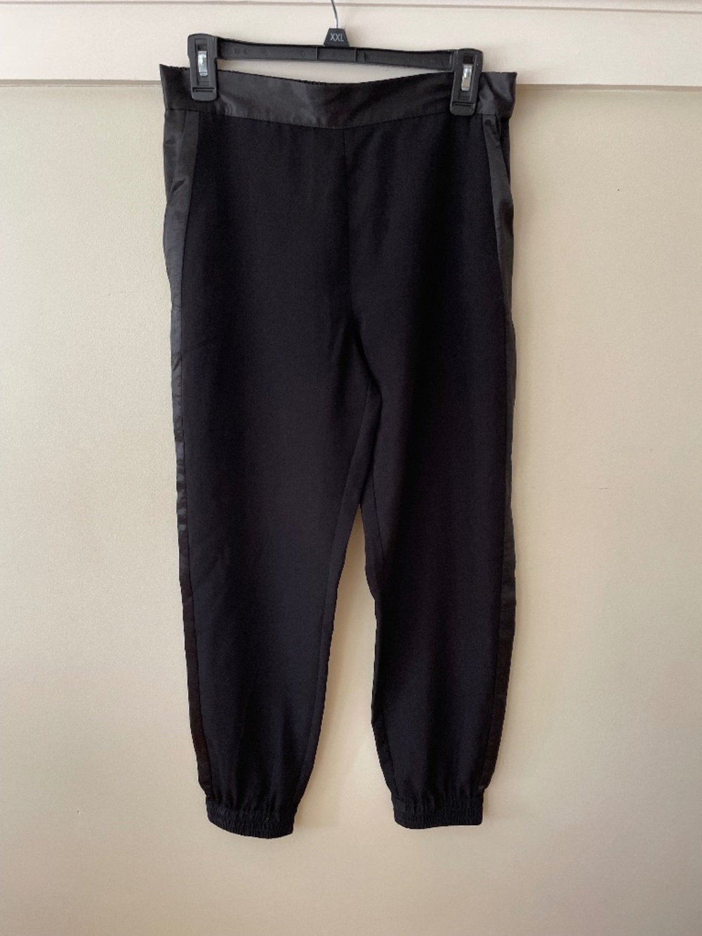 Topshop Black Satin Trim Jogger Pants Tuxedo Stripe Elastic Waist Pocket